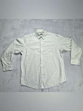Orvis Wrinkle Free Plaid Button Front Shirt Men’s Large Green Blue Check